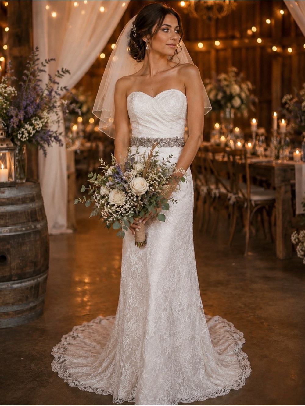 David’s Bridal Ivory Strapless Gown